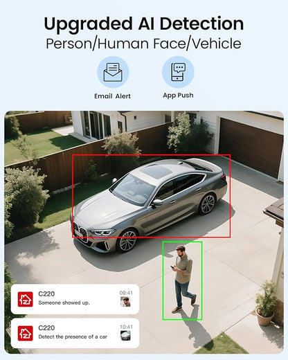 ZOSI C220 4K 8MP Add-On PoE IP Camera Outdoor Indoor, Surveillance Security Camera for Home, AI Person/Face/Vehicle Detection, One-Way Audio, 100ft IR Night Vision, Only Work with ZOSI PoE NVR, 2Pack