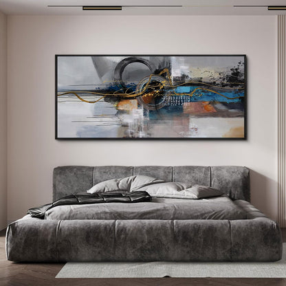 XLSJERST Oversized Wall Art for Living Room Abstract Wall Decor - City Abstract Pictures Extra Large Canvas Artwork for Bedroom Office Blue and Grey Wall Art
