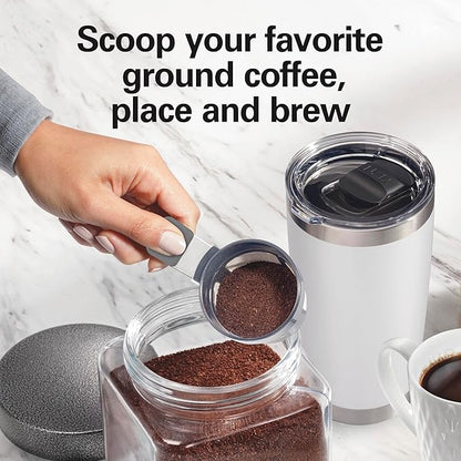 Hamilton Beach 47621 The Scoop Single Serve Coffee Maker & Fast Grounds Brewer for 8-14oz. Cups, Brews in Minutes, Next Gen, White