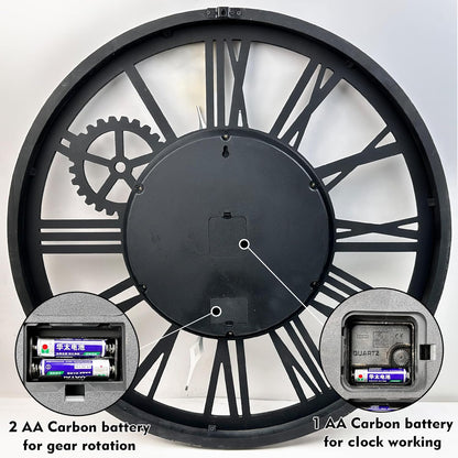 The B-Style 36" Large Moving Gear Wall Clock Oversized Vintage Farmhouse Wall Clocks for Living Room Decor Rustic Industrial Wood Clock (Gray White and Bronze Gears)
