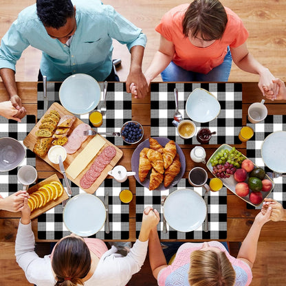 Black and White Plastic Placemats Set of 6 Check Plaid Table Mats Black Buffalo Plaid Place Mats Wipe Clean Washable Table Placemats for Indoor Outdoor Heat Resistant Kitchen Dining Table