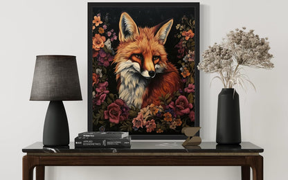 Fox and Flower Poster Art Print, Halloween Scary Vintage Wall Art Academia Spooky Painting Decoration for Horror Prints, Gothic Posters Bedroom Decor 89 (Fox and Flower, 8 x 10 inches, Unframed)