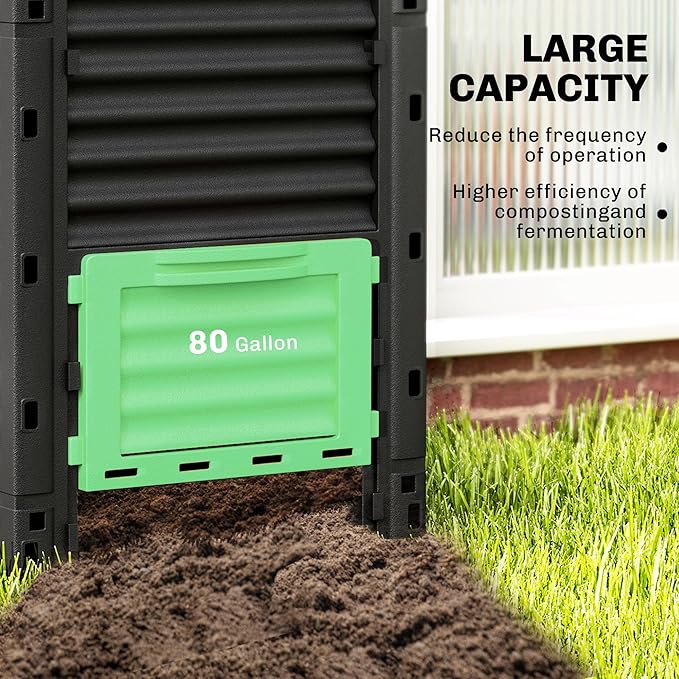 Outsunny Garden Compost Bin 80 Gallon Outdoor Large Capacity Composter Fast Create Fertile Soil Aerating Box, Easy Assembly, Green