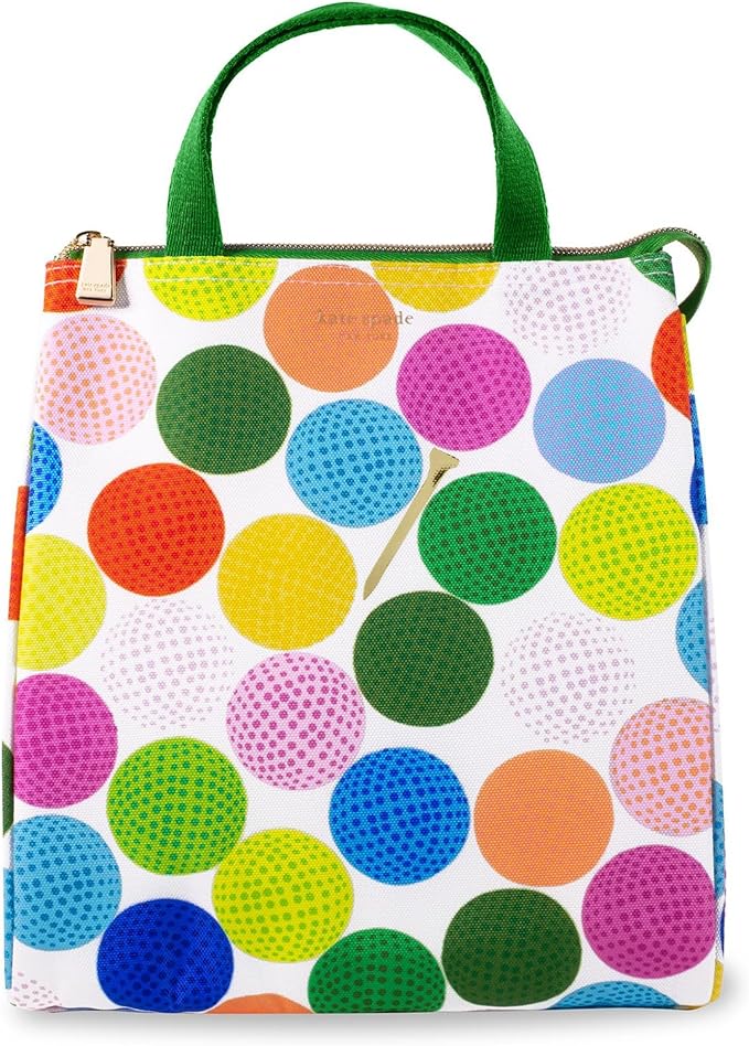 kate spade new york Cute Lunch Bag for Women, Large Capacity Lunch Tote, Adult Lunch Box with Silver Thermal Insulated Interior Lining and Storage Pocket (Mini Golf)