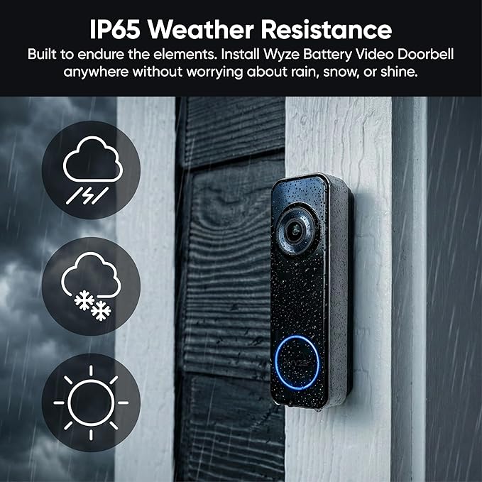 Wyze Battery Video Doorbell Wireless Camera, 1536x1536 HD+ with Color Night Vision, 2-Way Audio, 1:1 Head-to-Toe View, Person/Vehicle/Package Monitor, Wire-Free/Wired Option, 1 Minute Easy Setup