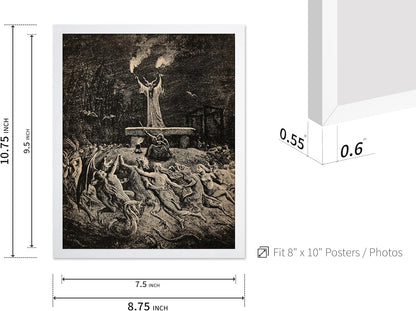 Poster Master Vintage Gustave Dore Poster - Retro Illustration Print - Gift for Gothic, Horror Fan - Dance of Sabbath, Witch, Magic, Spell - Wall Decor for Bedroom, Dorm, 8x10 White Framed