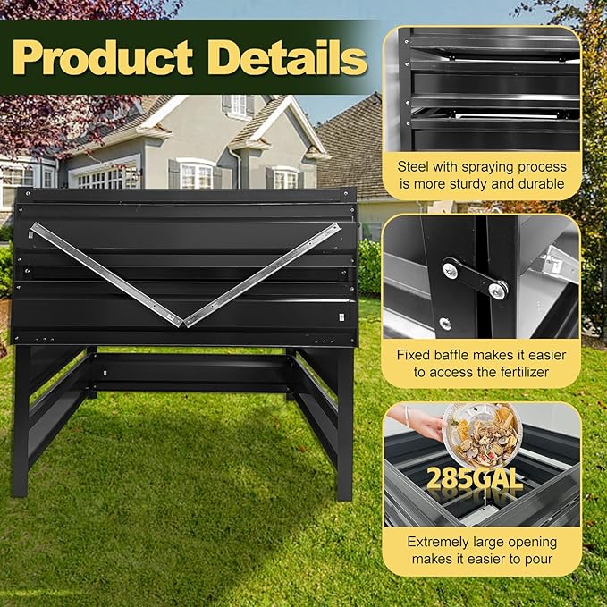 Compost Bin Outdoor - 285 Gallon Metal Wire Mesh Compost Bins with Rust-Proof Coating, Compost Bin for Yard Waste, Leaves & Kitchen Scraps, 41(L)*41(W)*39.4(H) inch