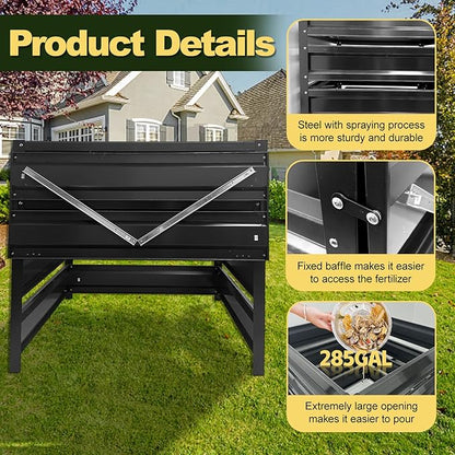 Compost Bin Outdoor - 285 Gallon Metal Wire Mesh Compost Bins with Rust-Proof Coating, Compost Bin for Yard Waste, Leaves & Kitchen Scraps, 41(L)*41(W)*39.4(H) inch