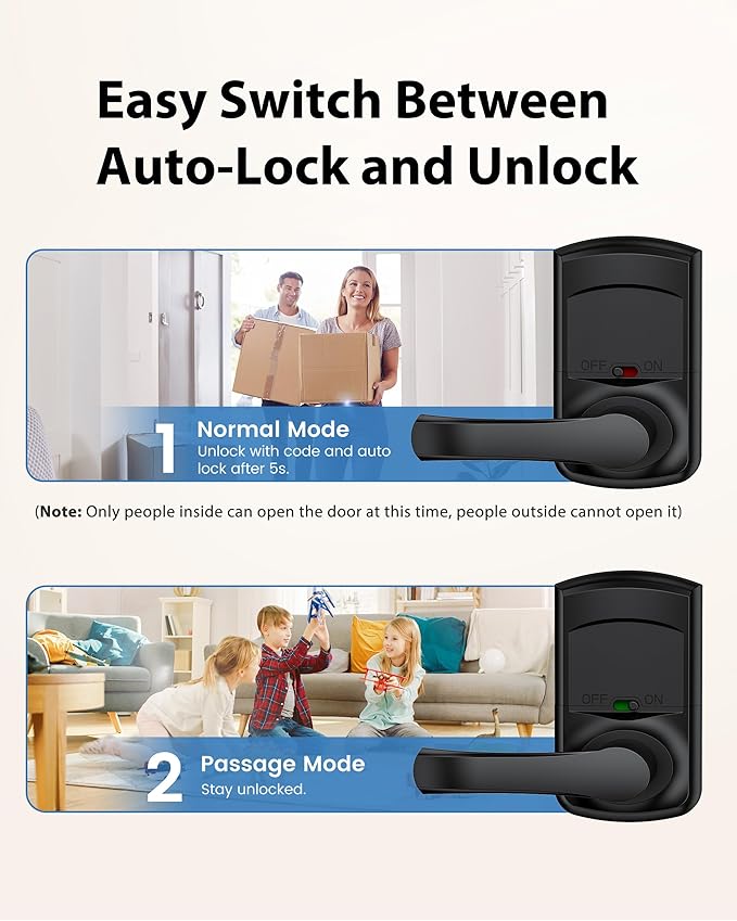 Hidalife Smart Door Lock with Handle, Keyless Entry Digital Lock with Keypad for Front Doors, Touchscreen, One-Touch Toggle, App Control
