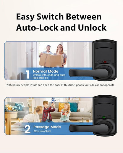 Hidalife Smart Door Lock with Handle, Keyless Entry Digital Lock with Keypad for Front Doors, Touchscreen, One-Touch Toggle, App Control