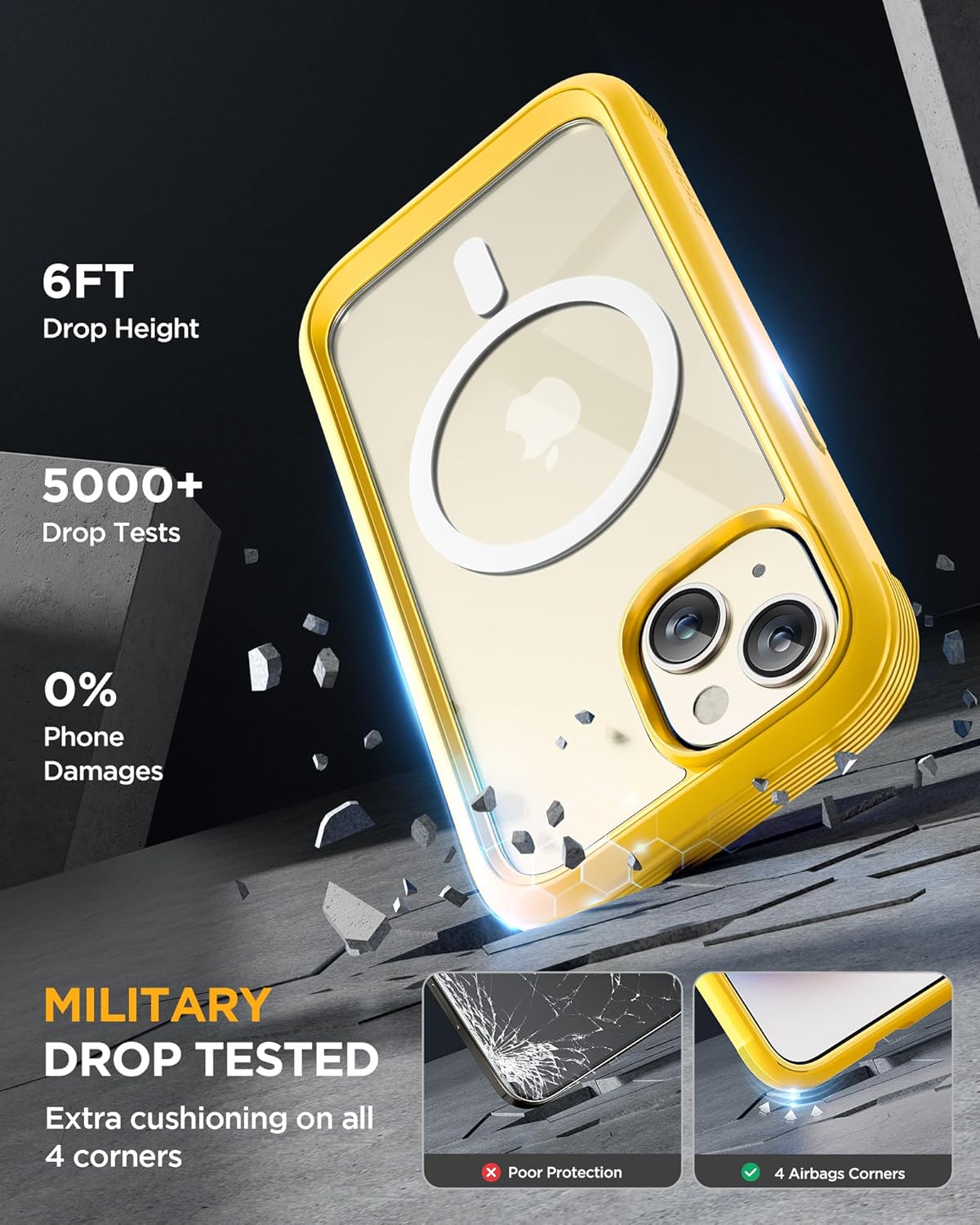 Miracase Magnetic for iPhone 15 Plus Case 6.7'' [Compatible with Magsafe] only for 15 Plus Phone Case Cover with Built-in 9H Tempered Glass Screen Protector,Magnetic Yellow