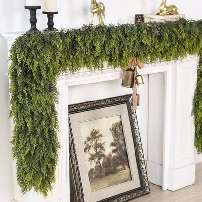 6FT Real Touch Cedar Garland for Fireplace - Artificial Christmas Garlands Realistic Faux Greenery Fake Pine Needles Garland for Holiday,Table, Window,Mantel,Stairs, Home,Indoor Outdoor Decor (2PCS)