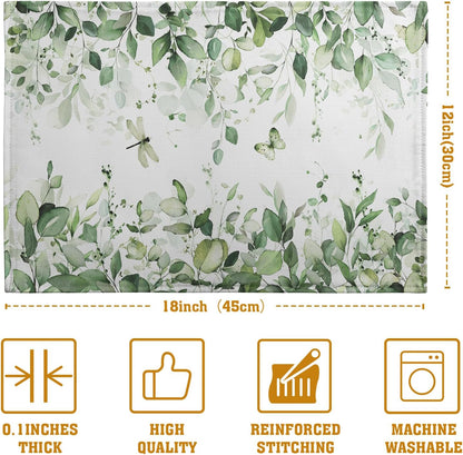 Sage Green Leaf Placemats Set of 4 Eucalyptus Leaves Place Mats 12×18 Inch Spring Summer Rustic Vintage Farmhouse Washable Linen Fabric Table Mats for Party Kitchen Dining Outdoor Indoor Decor