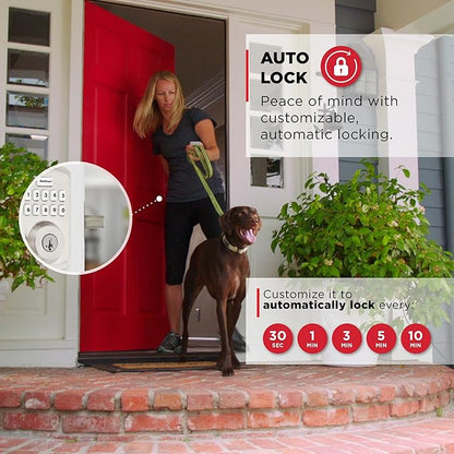 Kwikset Powerbolt 250 10-Button Keypad Satin Nickel Transitional Electronic Deadbolt Door Lock, Featuring Convenient Keyless Entry, Customizable User Codes, and Auto-Locking