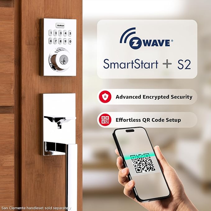 Kwikset HomeConnect 620 Z-Wave Long Range Enabled Keypad Smart Lock Convenient Keyless Entry, Customizable User Codes, Ring Alarm Compatible, Hub Required, Sold Separately Polished Chrome Contemporary