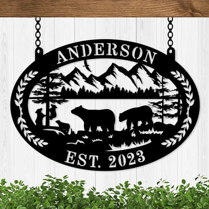 Custom Farmhouse Farm Sign, Custom Bear Monogram Name Sign, Ranch Sign, Outdoor Family Name Sign, Personalized Family Name Bear Metal Wall Sign, Personalized Rustic Name Sign