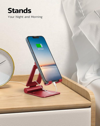 Nulaxy Dual Folding Cell Phone Stand, Fully Adjustable Foldable Desktop Phone Holder Cradle Dock Compatible with Phone 16 15 14 13 12 11 Pro Xs Xs Max Xr X 8, Nintendo Switch, All Phones - Red