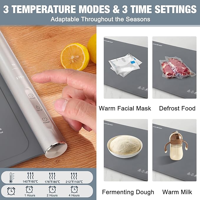 HAUSHOF Warming Mat for Food, Electric Extra Large Food Warming Mat for Countertop, Fast Heating Warming Tray for Buffets Party, 3 Level Temperature Heating Mat, Rollable, Portable, Auto Off