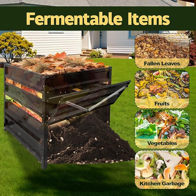 Compost Bin Outdoor - 285 Gallon Metal Wire Mesh Compost Bins with Rust-Proof Coating, Compost Bin for Yard Waste, Leaves & Kitchen Scraps, 41(L)*41(W)*39.4(H) inch