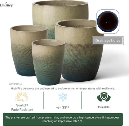 Emissary Bullet 14 in. Bayside Green Ceramic Round Planter (14 in. L x 14 in. W x 15.5 in. H) with Drainage Hole