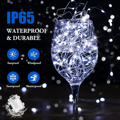 2 Pack 100 LED Fairy Lights Battery Operated with Timer & Remote, 33FT Waterproof Twinkle Lights Indoor Outdoor, Fairy String lights for Bedroom Classroom DIY Wedding Christmas Decorations, Cool White