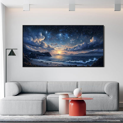 Canvas Wall Art Large Framed Wall Art Prints Modern Pictures for Living Room Landscape Coastal Wall Art Decorations Canvas Art Wall Decor Star Night Artwork for Walls Bedroom Office Decor 29"x58"