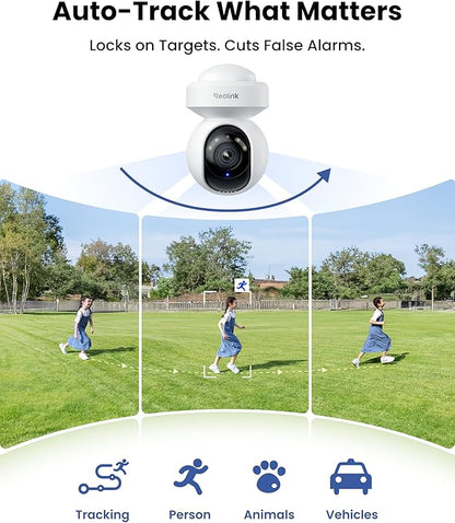 REOLINK 4K Outdoor Plug-in WiFi 6 Security Camera, PTZ Camera for Home Security, Wi-Fi 6 New Tech, Motion Tracking, Smart Detection, 3X Optical Zoom, Motion Spotlight, Local Storage, E1 Outdoor Pro