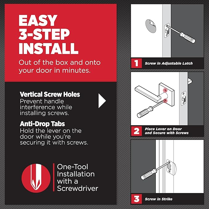 Kwikset Tustin Entry Door Handle with Lock and Key, Secure Keyed Reversible Lever Exterior, For Front Entrance and Bedrooms, Matte Black, Pick Resistant Smartkey Rekey Security and Microban