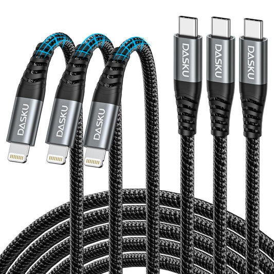 Dasku USB C to Lightning Cable 3Pack 10 FT, [MFi Certified] iPhone 14 13 Fast Charger Extra Long 10 Foot Type C Charging Cord Compatible with iPhone 14 13 12 11 Pro Max Mini 8 Plus SE iPad and More