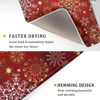 Red Snowflake Dish Drying Mat for Kitchen Counter Holiday Super Absorbent Reversible Microfiber Kitchen Countertop Protector Dishes Pad Large 18x24 inch