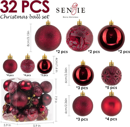 Christmas Ornaments for Xmas Trees,Burgundy Shatterproof Christmas Ball Ornaments