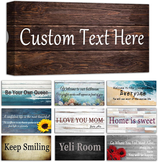 CHAOSETKEN Custom Text Sign Wall Art Personalized Family Quote Wall Decor Family Sign Canvas Prints Customized Wood Text Quote Pictures Rustic Farmhouse Decor Framed (16L x 8W)