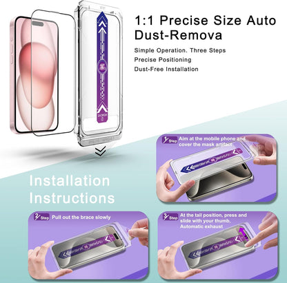 2 Pack Screen Protector Tempered Glass for iPhone 16 for iPhone 15 for iPhone 14 Pro 6.1-Inch Auto Dust Removal, No Bubbles, High Definition Clear, Easy Installation