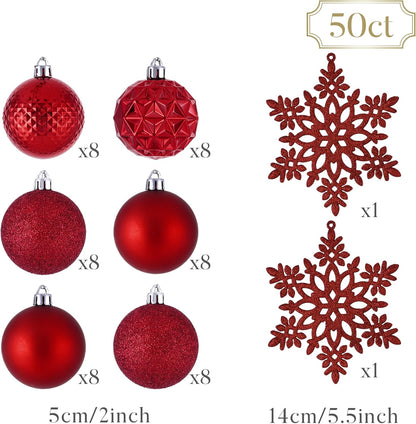 Valery Madelyn Christmas Tree Decorations Ornament Set for Fall Halloween, 50ct 2 Inches Red Shatterproof Christmas Ball Ornaments Hanging Xmas Holiday Party Decor