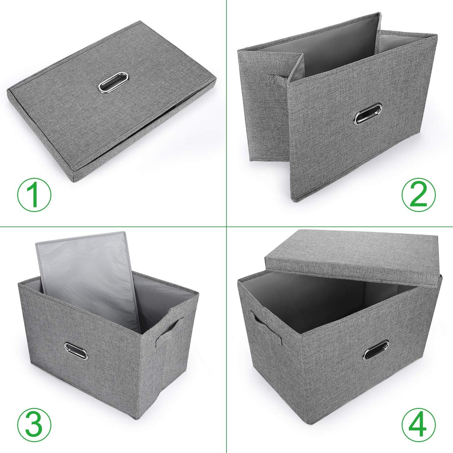 Large Linen Fabric Foldable Storage Bins with Removable Lid and Handles, Washable Storage Box Organizer Containers Baskets Cube with Cover for Bedroom,Office(Cream, Extra Large)