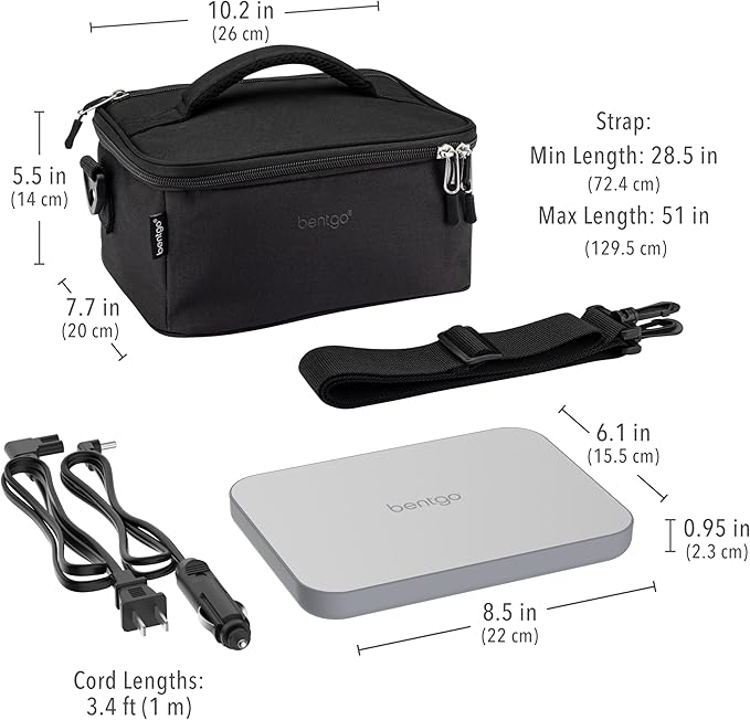 Bentgo Heat - Electric Lunch Bag & Food Warmer for Reheating Meals in Car, at Work & More - Heated Lunch Box Warmer for Adults, Students & Shift Workers, 12V/24V Auto & 120V Wall Cords (Carbon Black)