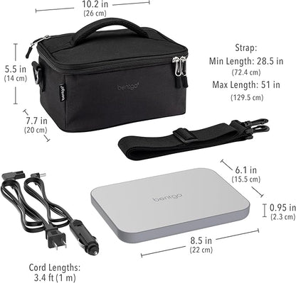 Bentgo Heat - Electric Lunch Bag & Food Warmer for Reheating Meals in Car, at Work & More - Heated Lunch Box Warmer for Adults, Students & Shift Workers, 12V/24V Auto & 120V Wall Cords (Carbon Black)