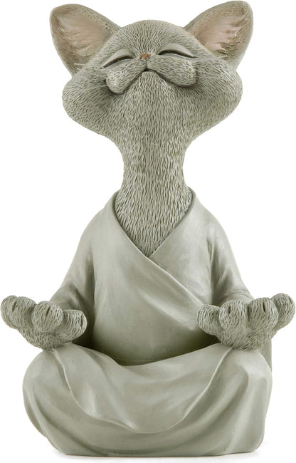 JFSM INC. 5" Whimsical Happy Cat Buddha Figurine – Zen-Inspired Resin Cat Statue – Meditating Animal Sculpture for Mindful Home or Office Decor – Peaceful Gift for Cat Lovers and Yoga Fans