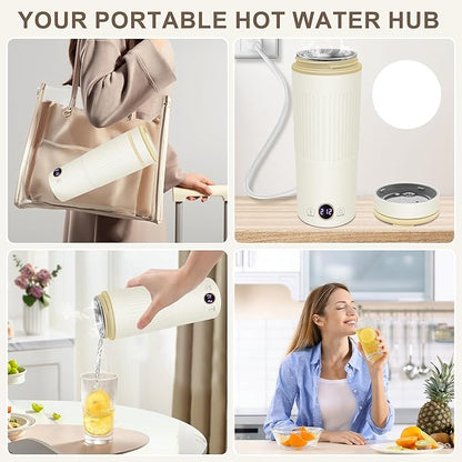 Portable Electric Kettle, 600ML Mini Hot Water Boiler Heater, Travel Kettle with 6 Temperature Settings, 304 Stainless Steel Portable Bottle Warmer with Auto Shut-Off & Boil-Dry Protection