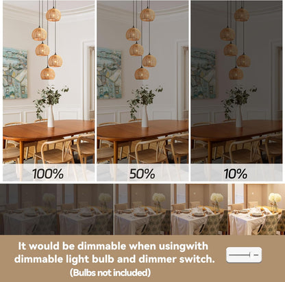 5-Light Woven Foyer Chandeliers for High Ceiling,5 Dome Boho Rattan Pendant Light Farmhouse Wicker Ceiling Light,rustic Hemp rope Light Fixture For Living Room Hallway Staircase Entryway(Bulb Incl.