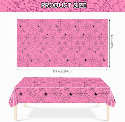 2 Pcs Halloween Tablecloth - Plastic Halloweens Spider Webs Table Cloth, Pink Disposable Rectangle Spiderweb Table Cover for Halloween Party Decorations Supplies Favors Tables Decor, 108 x 54 Inch
