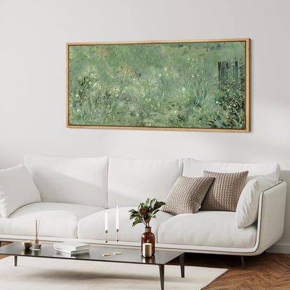 MUDECOR Extra Large Framed Canvas Print Wall Art Meadow's Embrace Impressionist Wildflower Antique Retro Fine Art Illustrations Decorative Colorful for Bedroom - 60"x30"