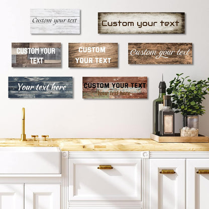 LZIMU Custom Text Signs Wall Decor Personalized Canvas Quote Family Sign Wall Art Wood Background Rustic Farmhouse Decor Framed (6"x18")