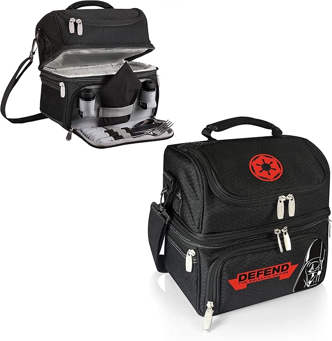 PICNIC TIME Star Wars Darth Vader Pranzo Insulated Lunch Box, Soft Sided Cooler Bag with Utensil Set, Dual Compartment Lunch Tote, (Black)