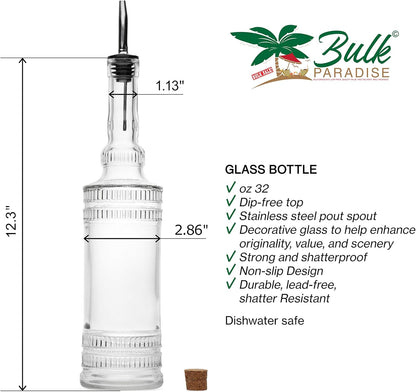 Large Clear Decorative Glass Bottle with Spout and Cork, 32oz, 1 Bottle - Design: EPLI (3in X 11.9in)