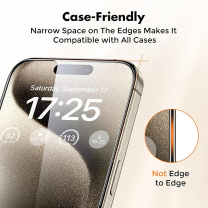 UNBREAKcable Screen Protector for iPhone 15 Pro,Shatterproof Tempered Glass [Easy Installation Frame] [Lasting Protection] [Smooth Touch] [9H Hardness] [Case Friendly] for Apple 6.1”-2 Pack