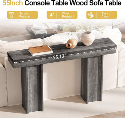 55Inch Farmhouse Console Table,Wooden Rectangular Sofa Table Behind The Couch,Entryway Console Table with Storage for Living Room, Hallway,Entrance (Grey)
