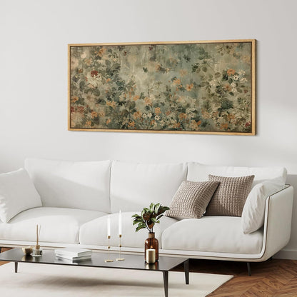 MUDECOR Extra Large Framed Canvas Print Wall Art Minimalist Ink Branches Illustrations Antique Retro Fine Art Illustrations Decorative Colorful for Bedroom - 60"x30"