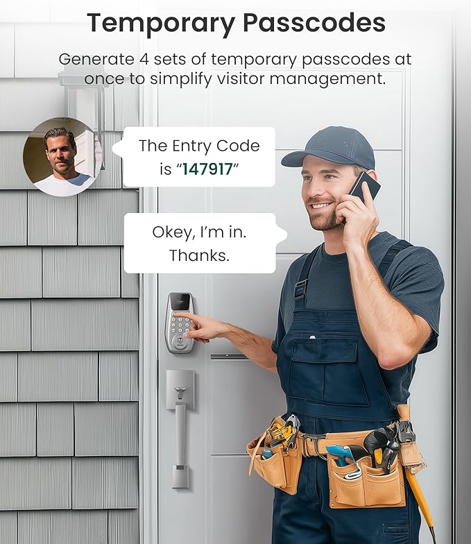 DESLOC C100 Keyless Entry Door Lock with Handle Set, Smart Deadbolt Lock for Front Door with 2 Keys, Auto Lock, 100 PIN Codes, Passage Mode, IP54 Waterproof, 12 Months Battery, Sliver