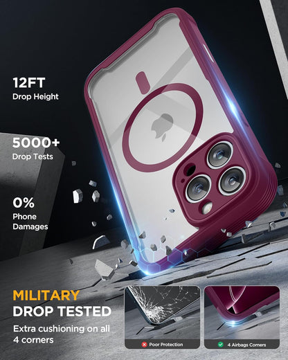 Miracase Magnetic for iPhone 16 Pro Case Full-Body Phone with Built-in Glass Screen Protector, [Compatible with MagSafe] Military Drop Proof 16 Pro Cover Bumper 6.3 inch, Plum
